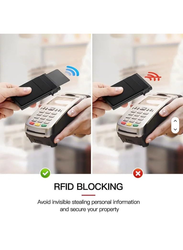 Chabeia Credit Card Holder - Slim Wallet for Men with Money Pocket, Pop Up Wallets RFID Blocking Minimalist Card Case Holds 5 Cards and Notes (Matt Black) - Image 3